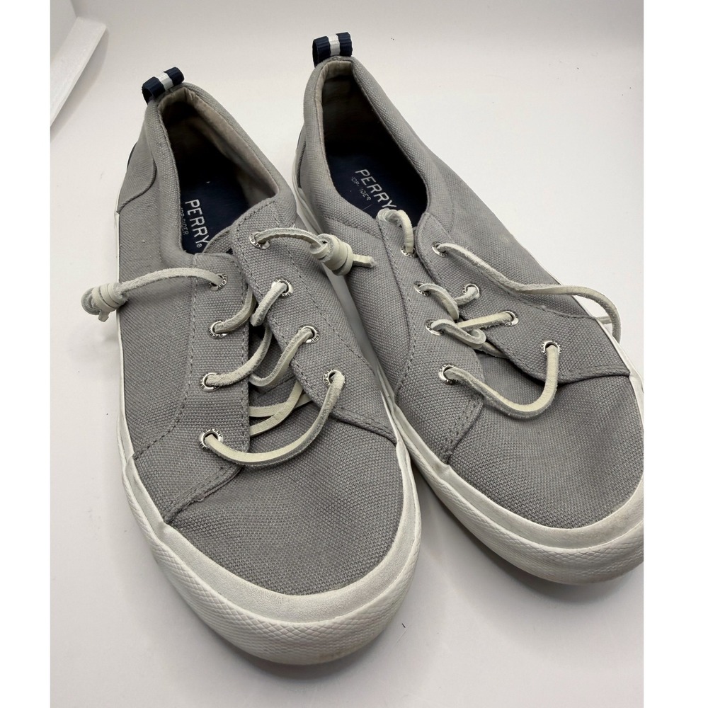 Sperry Crest Vibe Sneakers Women 8.5 Grey Canvas Barrel Lace STS85103